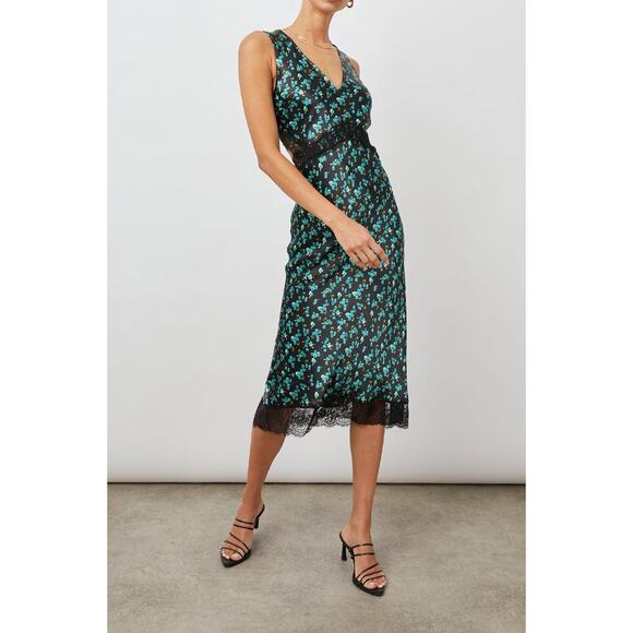 Rails Pandora Satin Crepe Midi Dress - XS Mint Floral - Picture 1 of 5